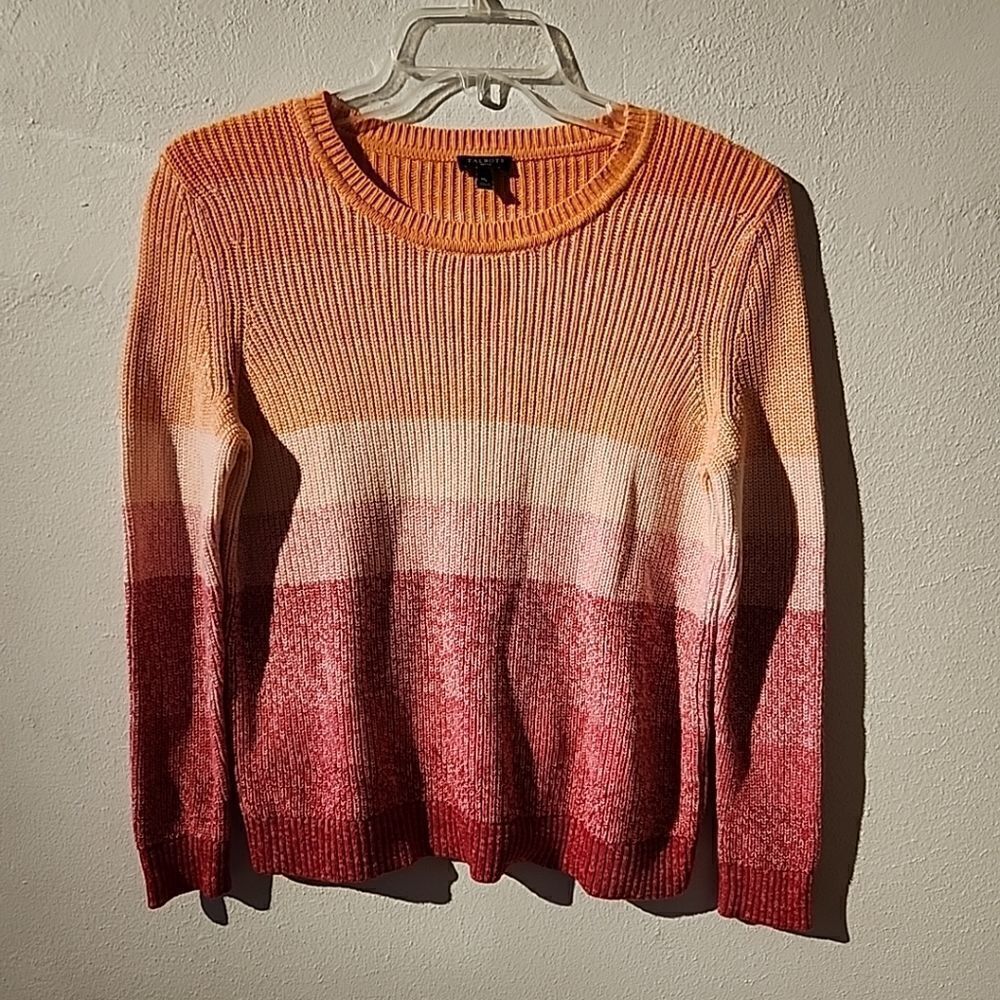 Talbots Petite MEDIUM Striped Sweater Pink CORAL Orange